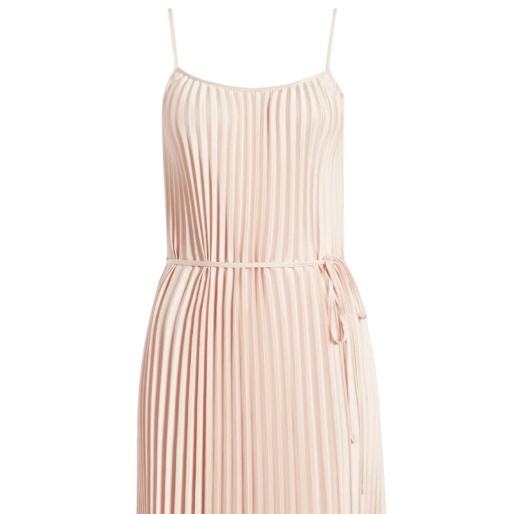 NWT! Sam Edelman Hammered Satin Plissé Dress XS Blush Pink